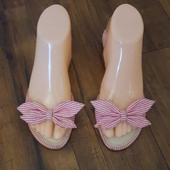 Unisa - Pink & White Striped Gingham Bow Slides‎ - Picture 3 of 7